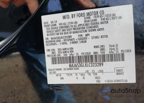 2020 Ford Ecosport Se z USA, uszkodzony, nr VIN MAJ6S3GLXLC323289